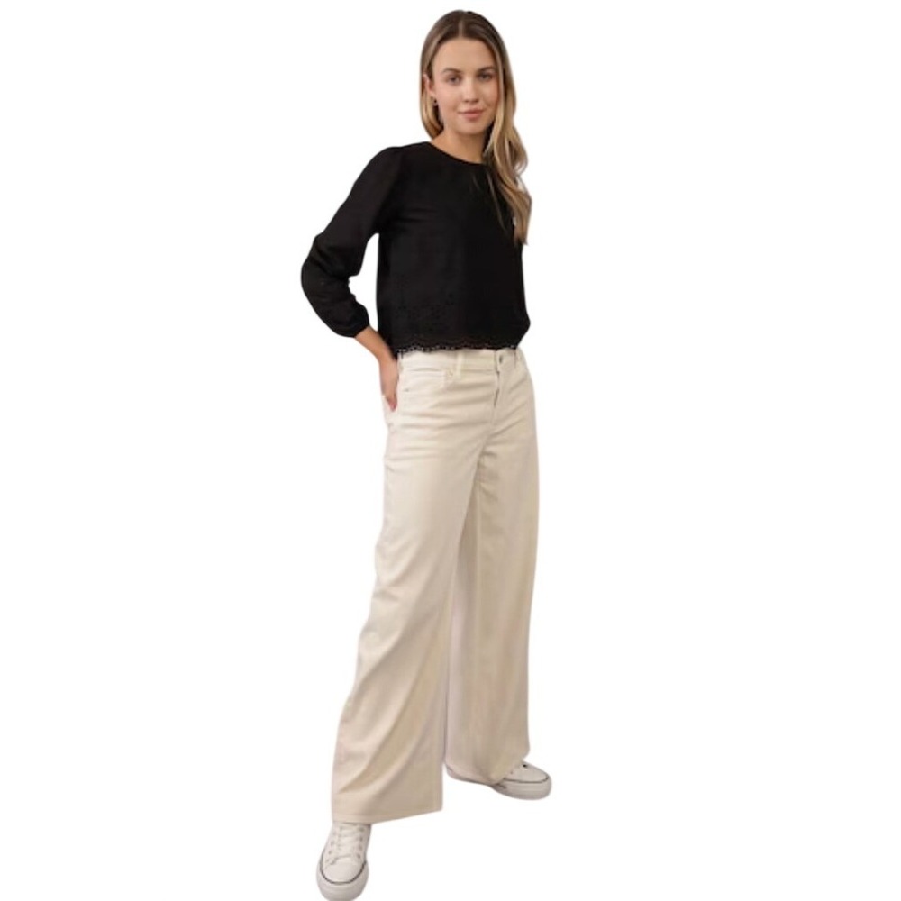 American Eagle Cream Wide Leg Trouser Pants Womens Size 0 High Rise Cream